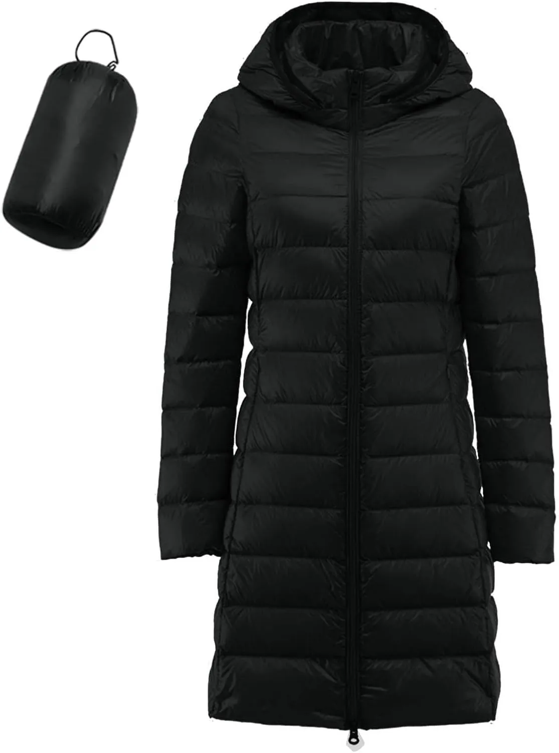 Women's Hooded Warm Winter Coat Lightweight Full-Zip Puffer Warm Quilted Jacket Casual Lapel Long Sleeve Coats