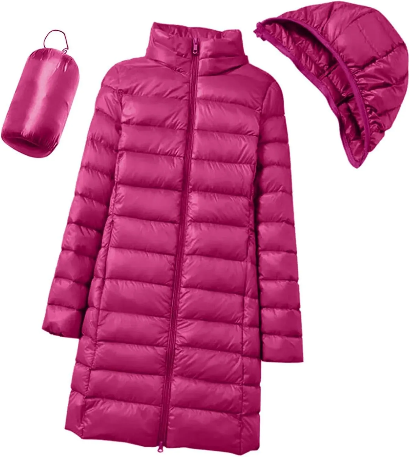 Women's Hooded Warm Winter Coat Lightweight Full-Zip Puffer Warm Quilted Jacket Casual Lapel Long Sleeve Coats