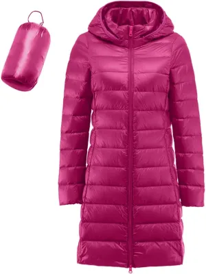 Women's Hooded Warm Winter Coat Lightweight Full-Zip Puffer Warm Quilted Jacket Casual Lapel Long Sleeve Coats