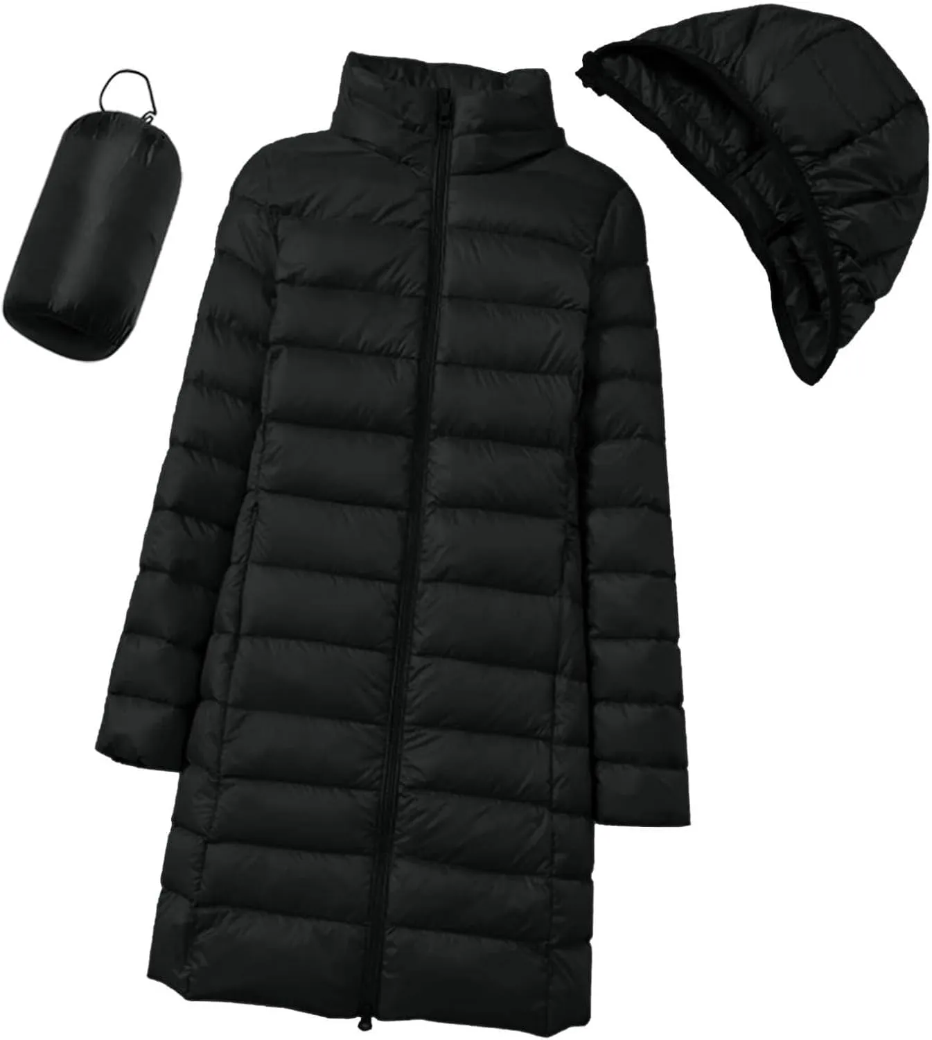Women's Hooded Warm Winter Coat Lightweight Full-Zip Puffer Warm Quilted Jacket Casual Lapel Long Sleeve Coats