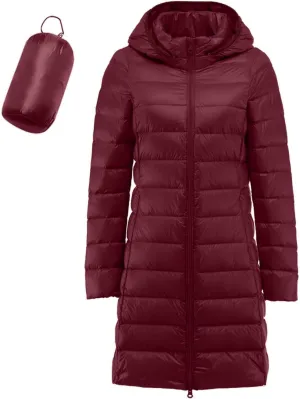 Women's Hooded Warm Winter Coat Lightweight Full-Zip Puffer Warm Quilted Jacket Casual Lapel Long Sleeve Coats