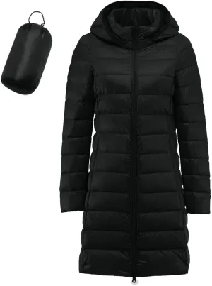 Women's Hooded Warm Winter Coat Lightweight Full-Zip Puffer Warm Quilted Jacket Casual Lapel Long Sleeve Coats