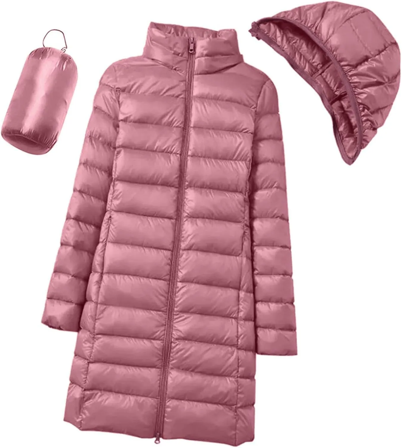 Women's Hooded Warm Winter Coat Lightweight Full-Zip Puffer Warm Quilted Jacket Casual Lapel Long Sleeve Coats