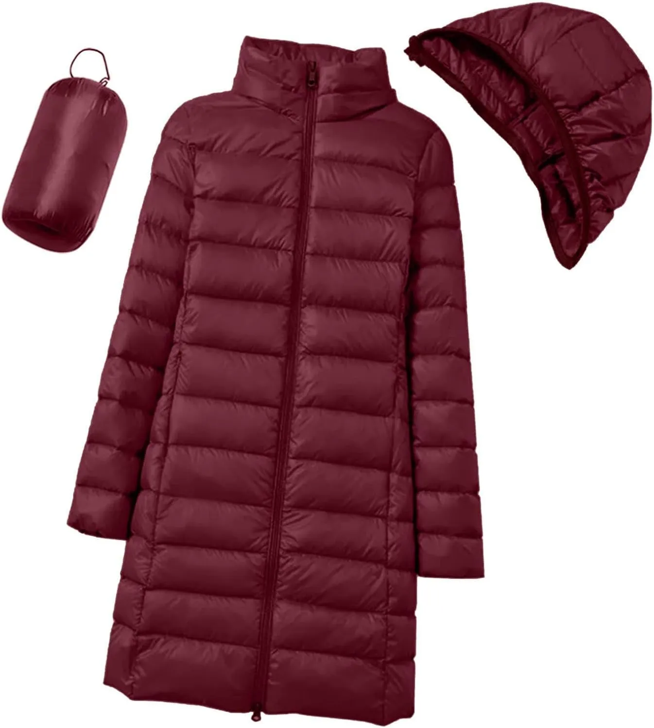 Women's Hooded Warm Winter Coat Lightweight Full-Zip Puffer Warm Quilted Jacket Casual Lapel Long Sleeve Coats
