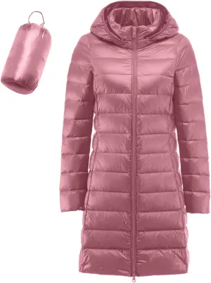 Women's Hooded Warm Winter Coat Lightweight Full-Zip Puffer Warm Quilted Jacket Casual Lapel Long Sleeve Coats