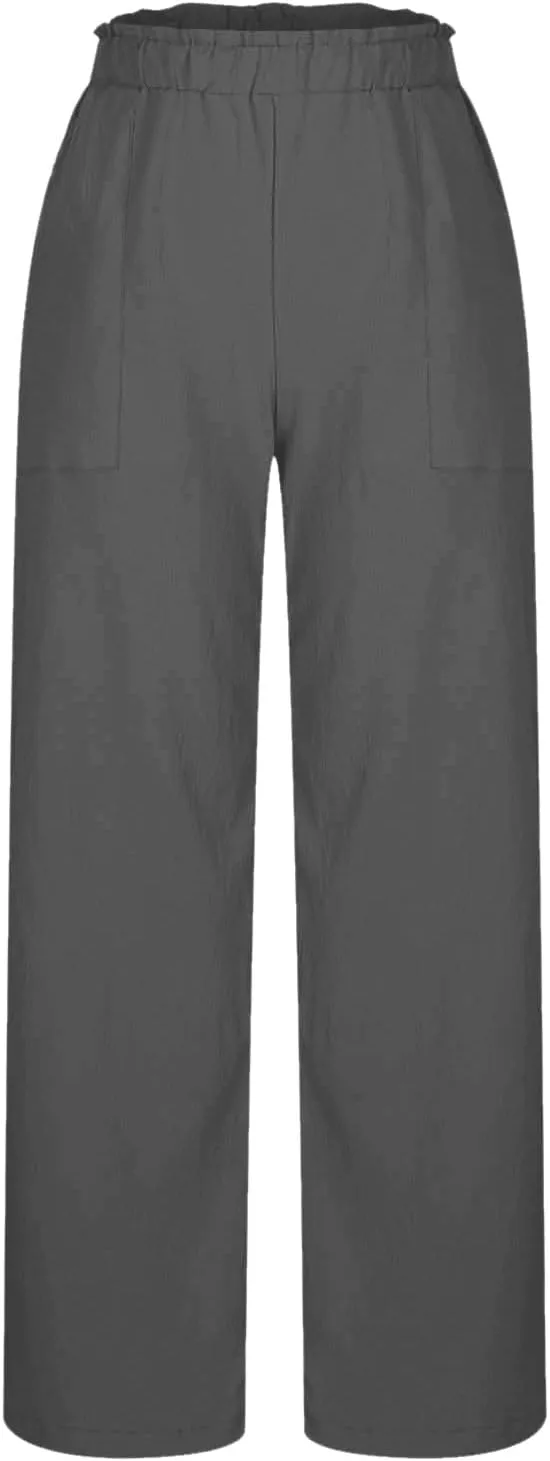 Womens Linen Palazzo Pants with Pockets Wide Leg Summer Bottoms Boho Pants Loose Fit Casual Trousers Lounge