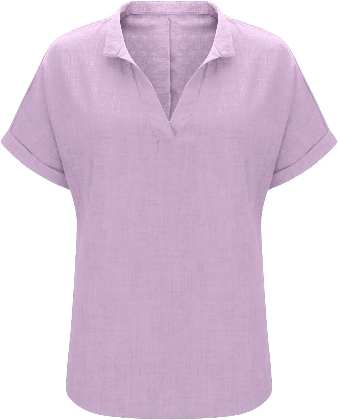 Women's Linen Shirts Short Sleeve Summer Tops V Neck Casual Blouses Loose Fit Tunic Tops Comfy Tshirts Cruise Wear