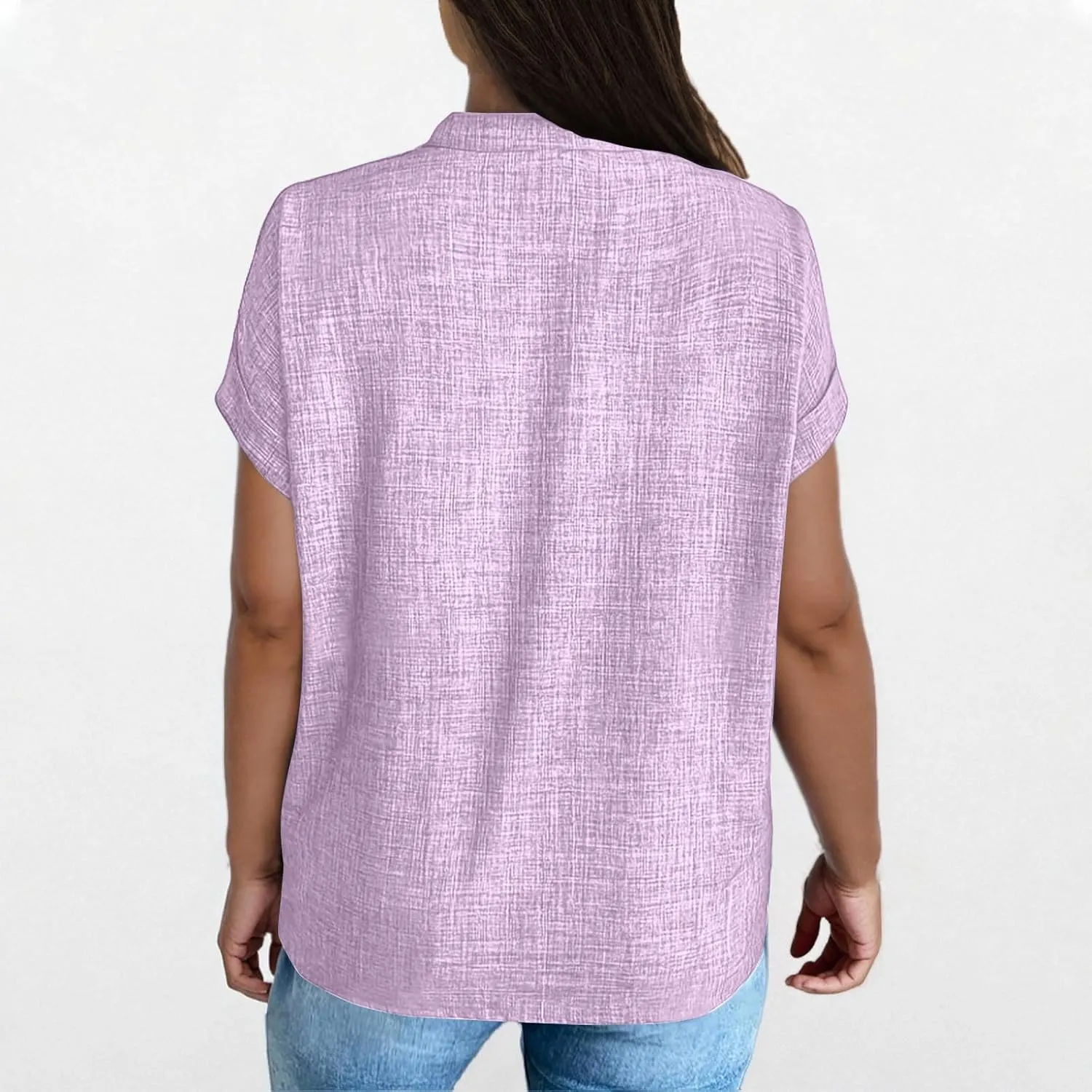 Women's Linen Shirts Short Sleeve Summer Tops V Neck Casual Blouses Loose Fit Tunic Tops Comfy Tshirts Cruise Wear