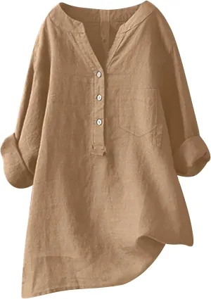 Women's Linen Shirts Summer Cotton Linen Solid Short Sleeve T Shirts Casual Loose Fit Trendy V Neck Blouses
