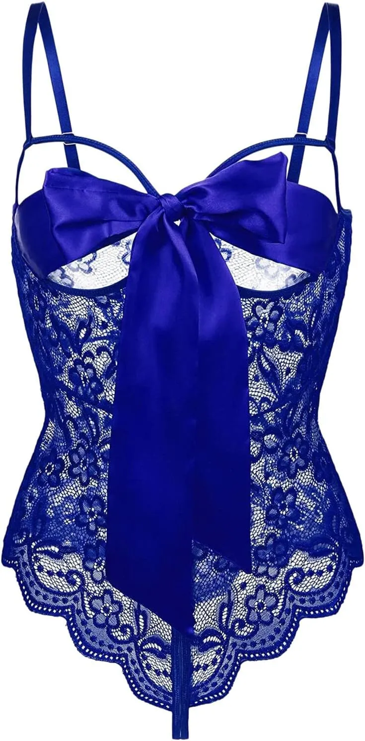 Women's Lingerie Wasit Mesh Nightwear Bra & Matching Knickers Set Teddy Basques Mini Bodysuit Lounge Wear
