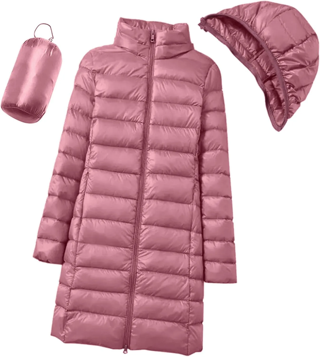 Womens Long Puffer Jacket Warm Packable Down Jackets Lightweight Hooded Jacket Short Down Coats