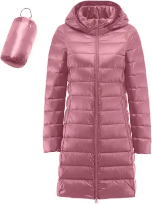 Womens Long Puffer Jacket Warm Packable Down Jackets Lightweight Hooded Jacket Short Down Coats