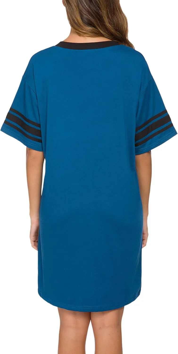 Women's Nightgown Short Sleeve Sleep Shirt V Neck Nightshirts Cotton Loose Comfy Pajamas Dress Casual Sleepwear