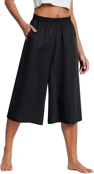 Womens Plus Size Capri Pants, Cotton Pants for Women Loose Fit, Linen Capris, Loose Drawstring Elastic Cropped