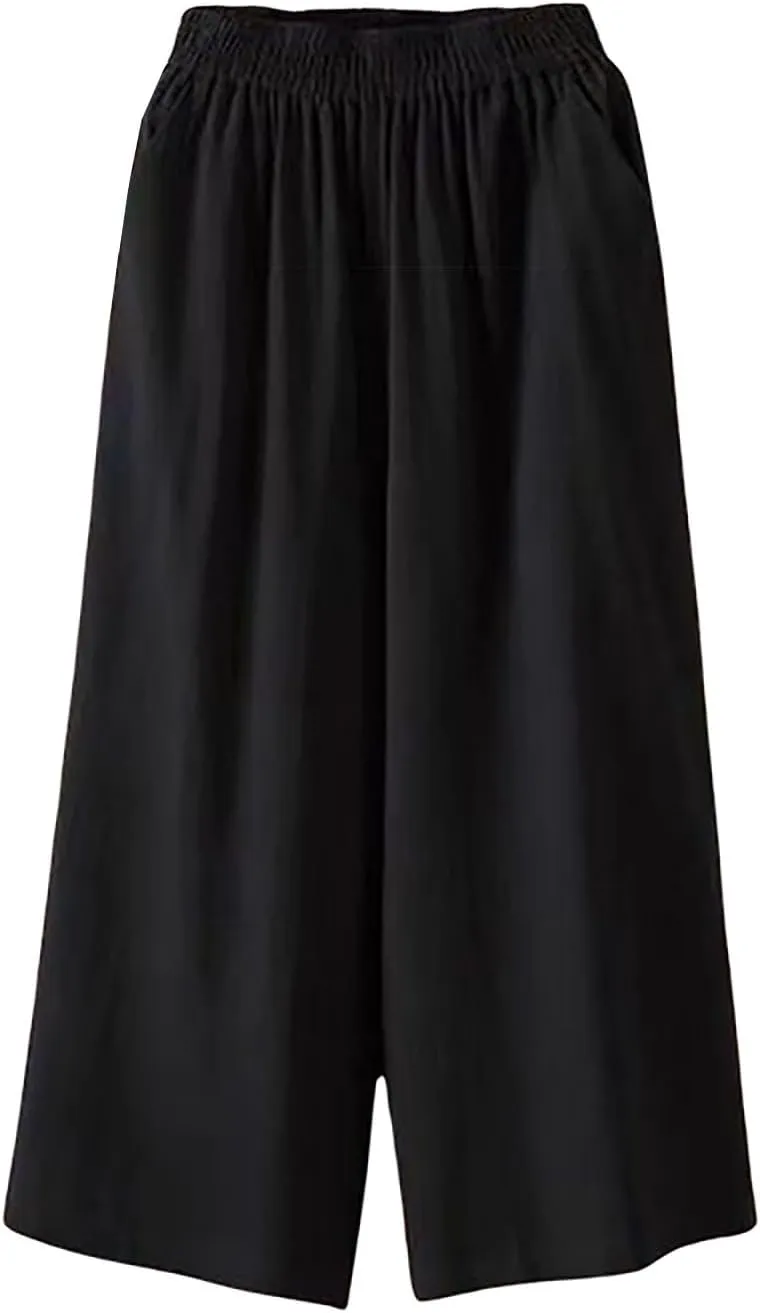 Womens Plus Size Capri Pants, Cotton Pants for Women Loose Fit, Linen Capris, Loose Drawstring Elastic Cropped