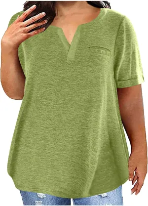 Women's Plus Size Tops Loose V-Neck Short Sleeve Blouse Solid Casual Loose Summer Shirt T-Shirts Basic Tunics