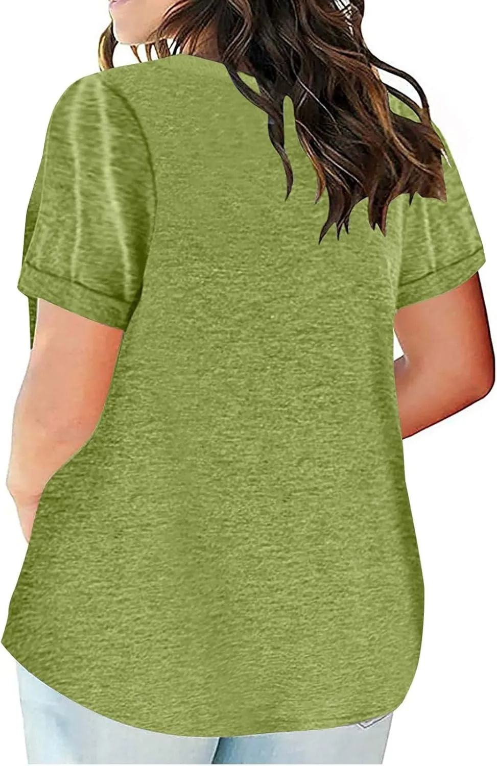 Women's Plus Size Tops Loose V-Neck Short Sleeve Blouse Solid Casual Loose Summer Shirt T-Shirts Basic Tunics
