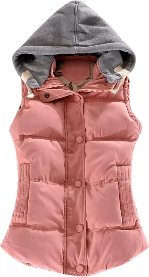 Women's Quilted Lightweight Puffer Vest Winter Casual Warm Hooded Sleeveless Jacket Zipper Waistcoat Gilet Outwear