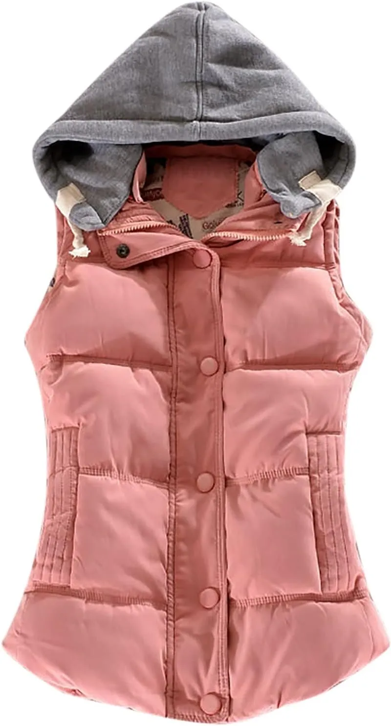 Women's Quilted Lightweight Puffer Vest Winter Casual Warm Hooded Sleeveless Jacket Zipper Waistcoat Gilet Outwear