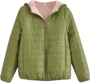 Women's Quilted Winter Coats Winter Short Hooded Warm Padded Puffer Jacket Fleece Lined Down Jackets with Pockets