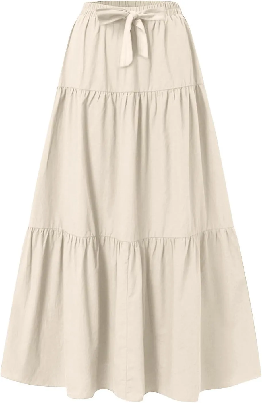 Womens Ruffle Maxi Skirts High Waist Elastic Layered Pleated Long Skirt Summer Casual Flowy Skirts with Drawstring