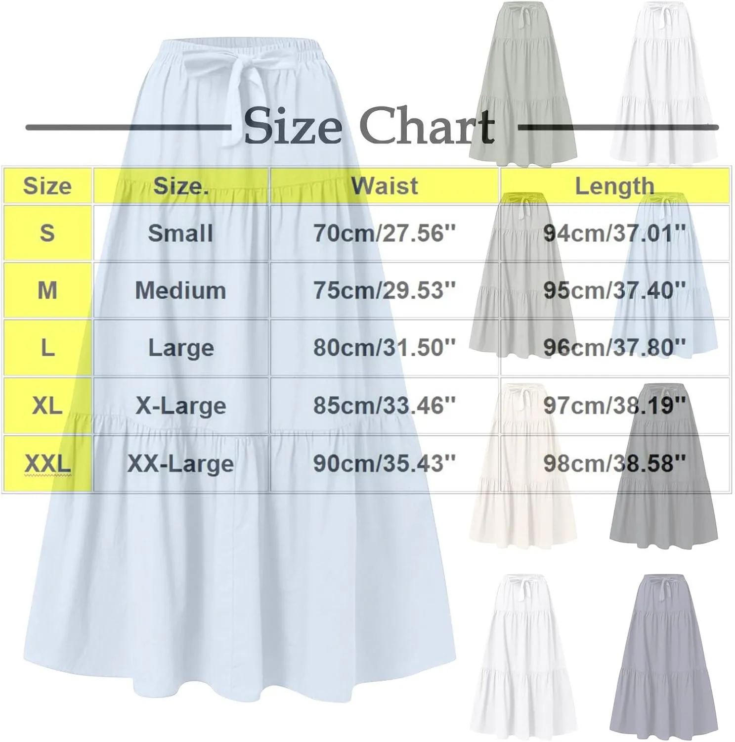 Womens Ruffle Maxi Skirts High Waist Elastic Layered Pleated Long Skirt Summer Casual Flowy Skirts with Drawstring