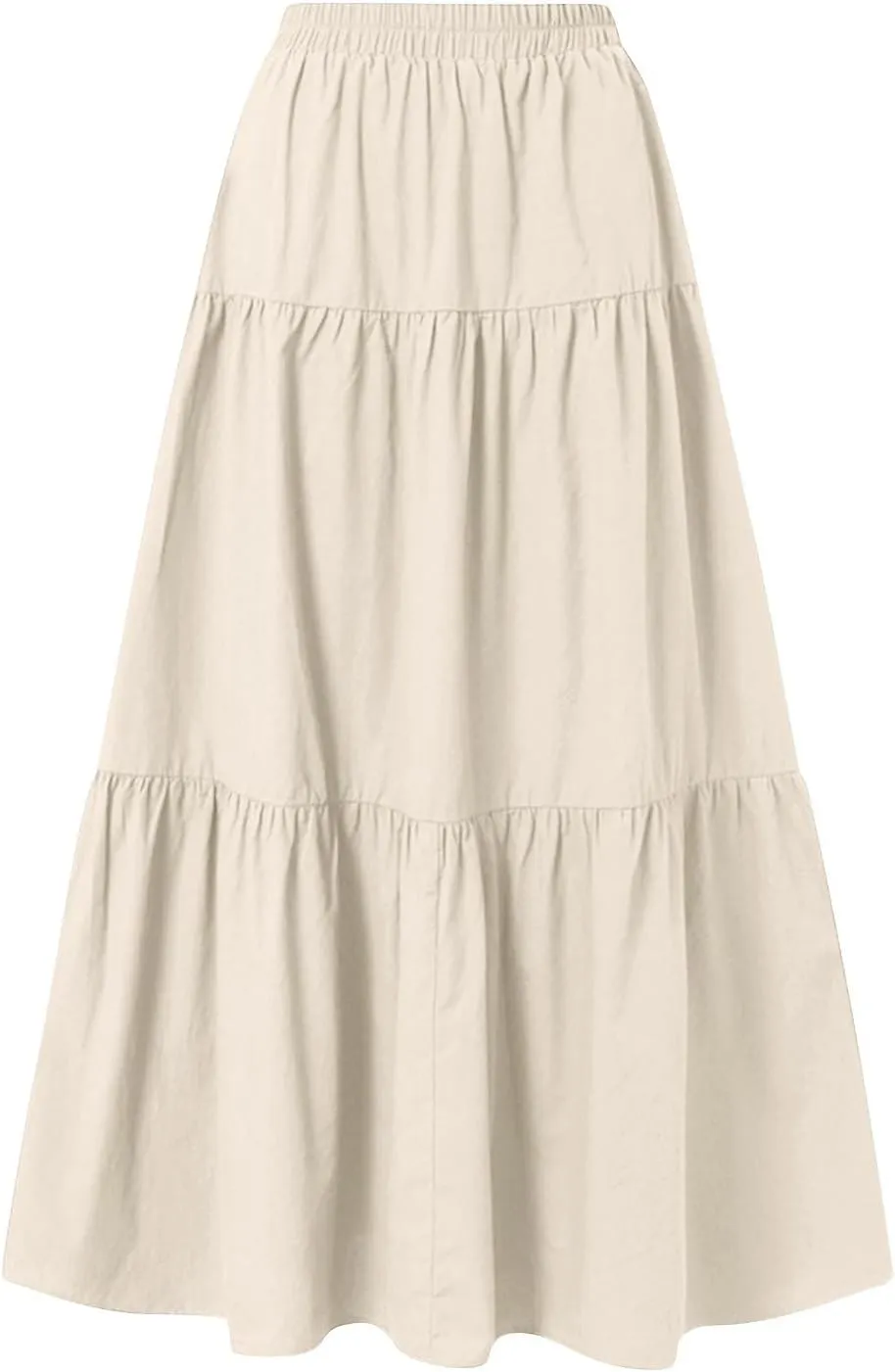 Womens Ruffle Maxi Skirts High Waist Elastic Layered Pleated Long Skirt Summer Casual Flowy Skirts with Drawstring