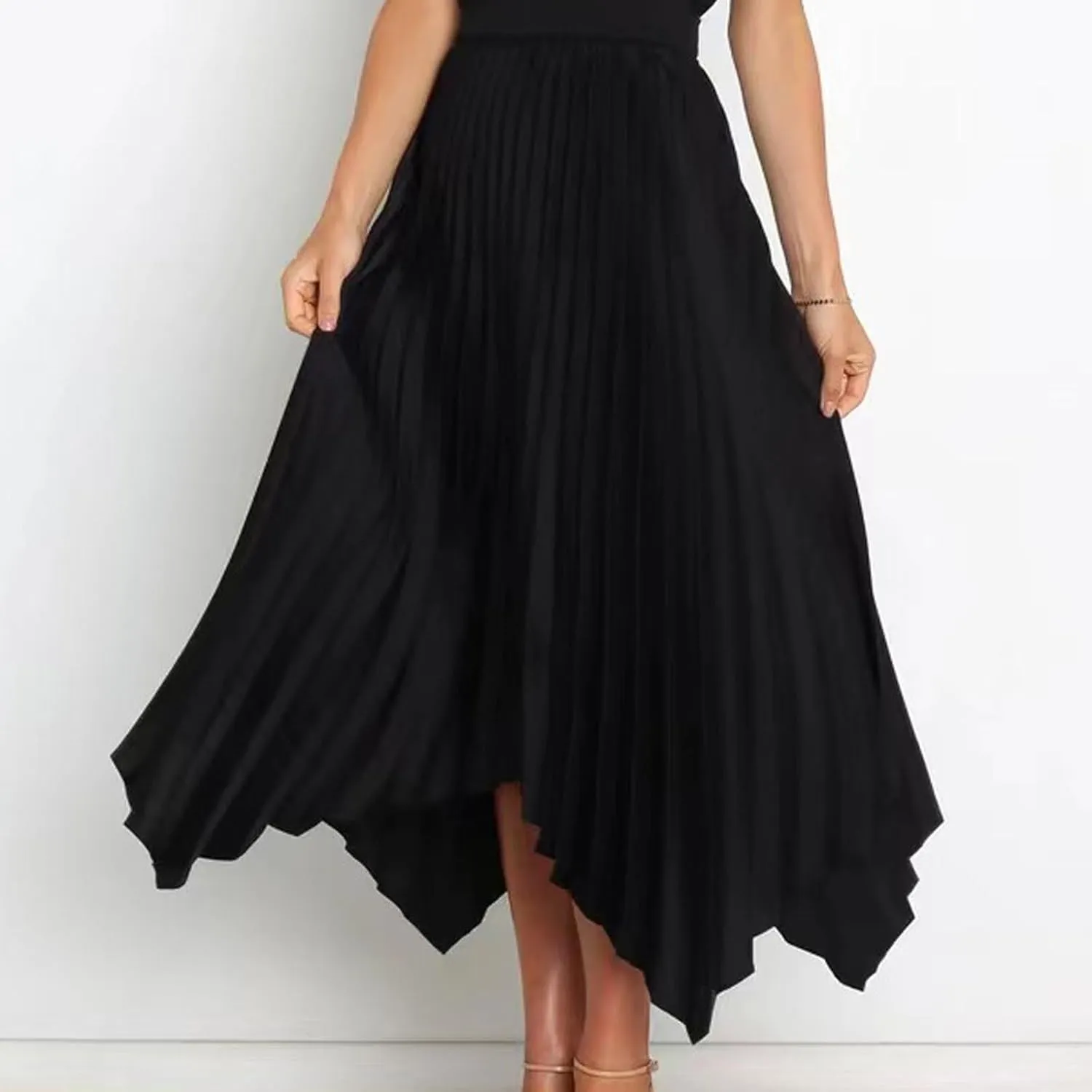 Womens Satin Midi Skirt Elegant Flowy Ruffle High Waist Silk Summer Casual Dressy Irregular Hem High Low Skirts