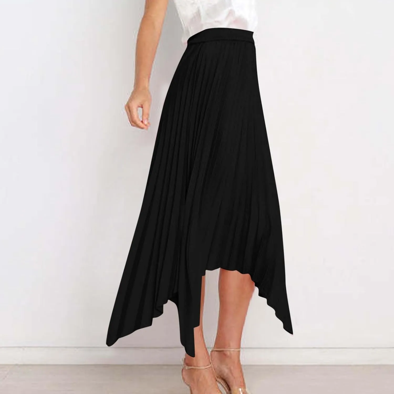 Womens Satin Midi Skirt Elegant Flowy Ruffle High Waist Silk Summer Casual Dressy Irregular Hem High Low Skirts