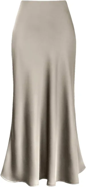 Women's Satin Short Pencil Skirt High Waist Solid Satin Bag Hip Ruffle Swing Pleated Skirt Casual Skirts
