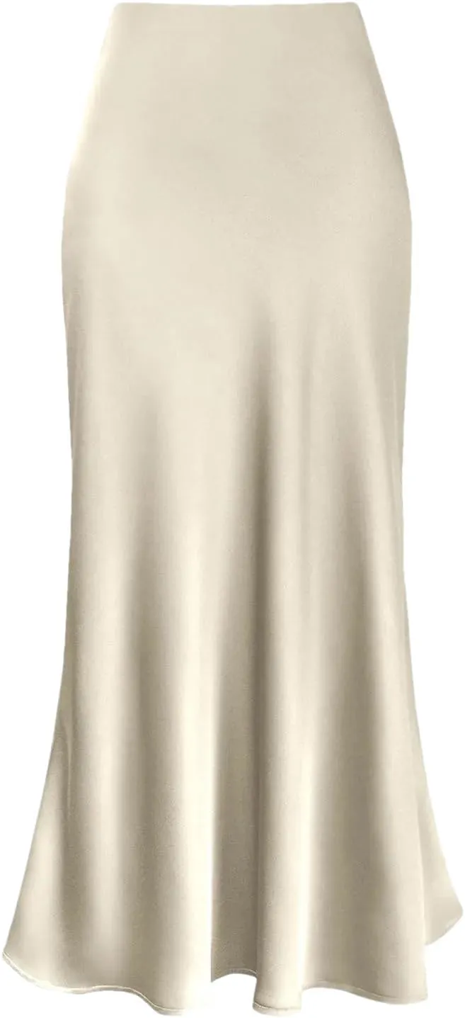 Women's Satin Short Pencil Skirt High Waist Solid Satin Bag Hip Ruffle Swing Pleated Skirt Casual Skirts