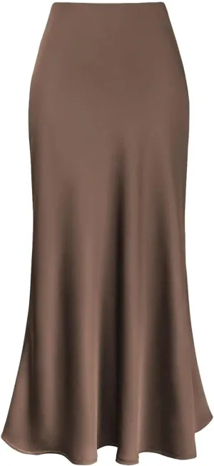 Women's Satin Short Pencil Skirt High Waist Solid Satin Bag Hip Ruffle Swing Pleated Skirt Casual Skirts