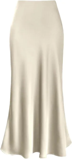 Women's Satin Short Pencil Skirt High Waist Solid Satin Bag Hip Ruffle Swing Pleated Skirt Casual Skirts