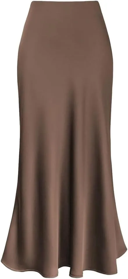 Women's Satin Short Pencil Skirt High Waist Solid Satin Bag Hip Ruffle Swing Pleated Skirt Casual Skirts