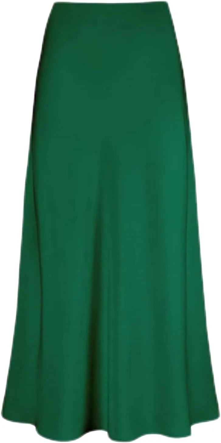Women's Satin Short Pencil Skirt High Waist Solid Satin Bag Hip Ruffle Swing Pleated Skirt Casual Skirts