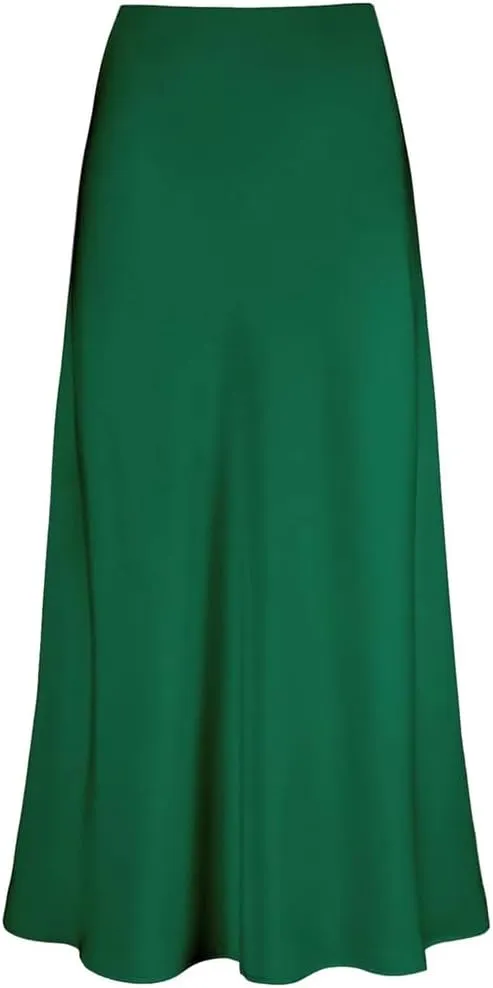 Women's Satin Short Pencil Skirt High Waist Solid Satin Bag Hip Ruffle Swing Pleated Skirt Casual Skirts