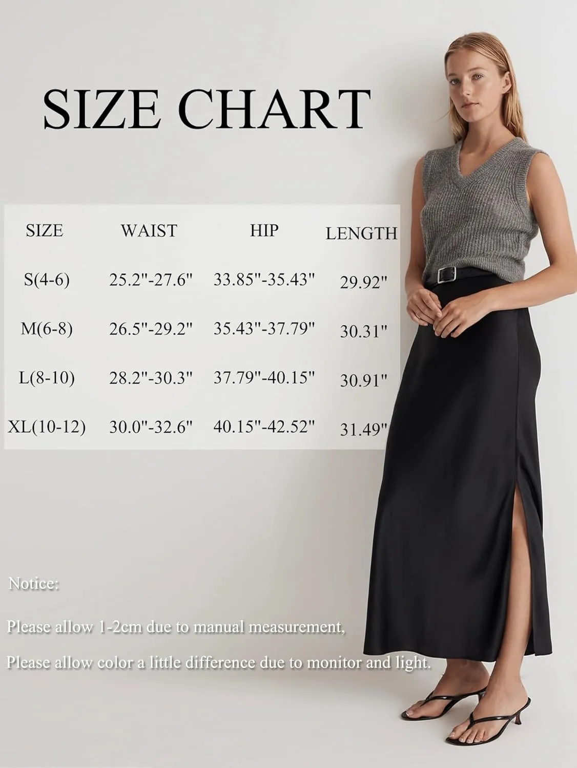 Womens Satin Silk Maxi Slit Skirt Elastic Waistband Maxi Long Satin Slit Skirts for Women