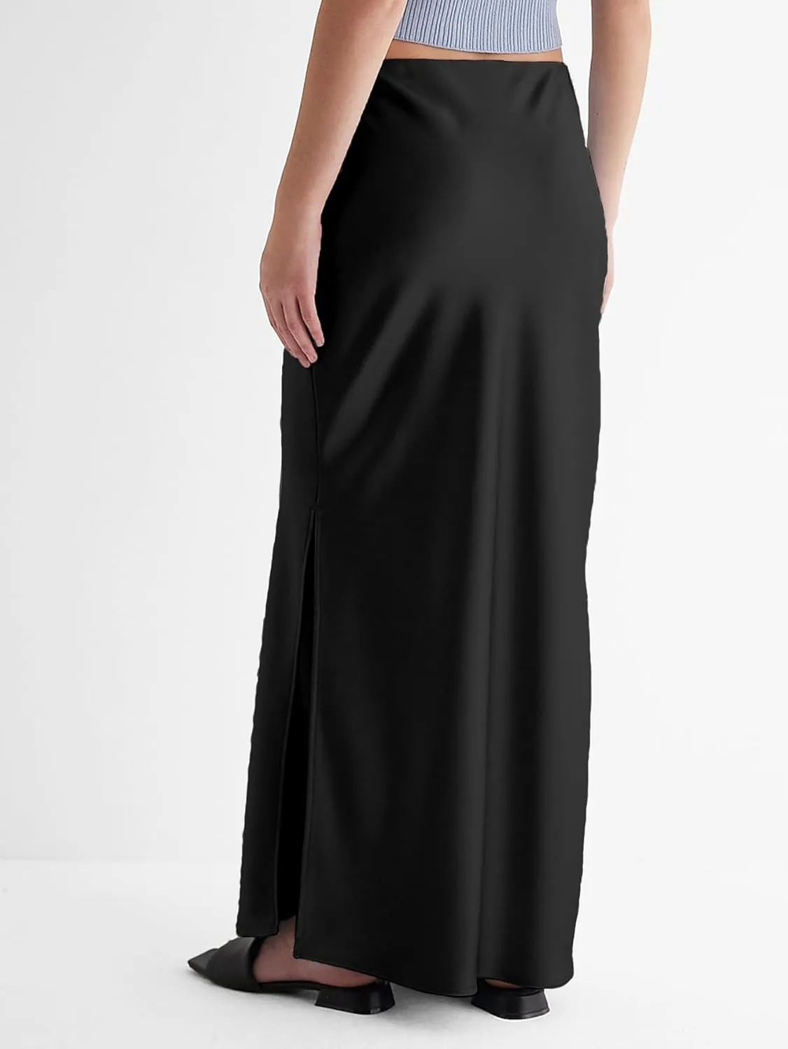 Womens Satin Silk Maxi Slit Skirt Elastic Waistband Maxi Long Satin Slit Skirts for Women