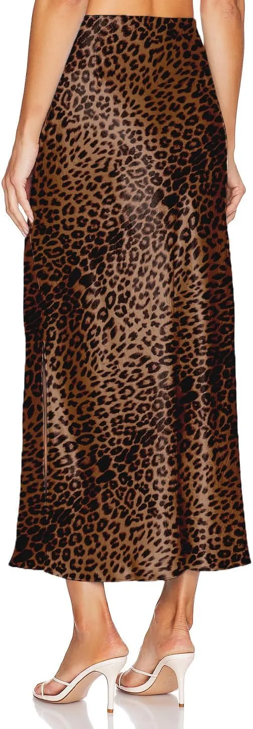 Womens Satin Silk Maxi Slit Skirt Elastic Waistband Maxi Long Satin Slit Skirts for Women