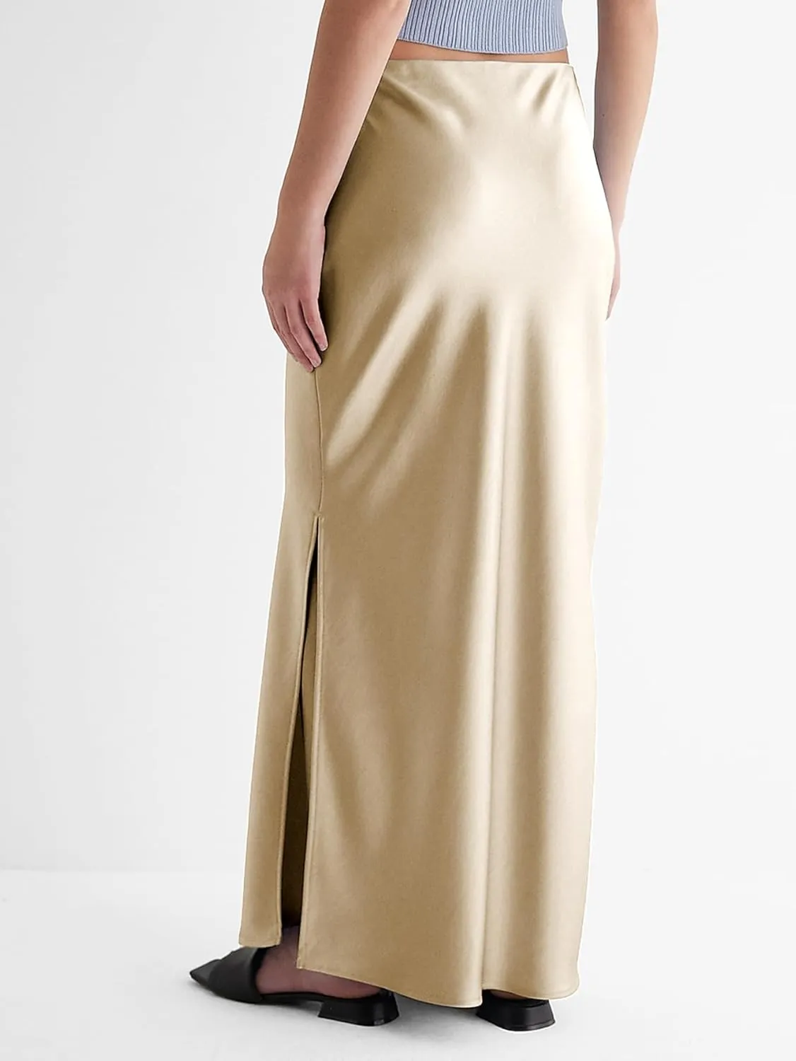 Womens Satin Silk Maxi Slit Skirt Elastic Waistband Maxi Long Satin Slit Skirts for Women