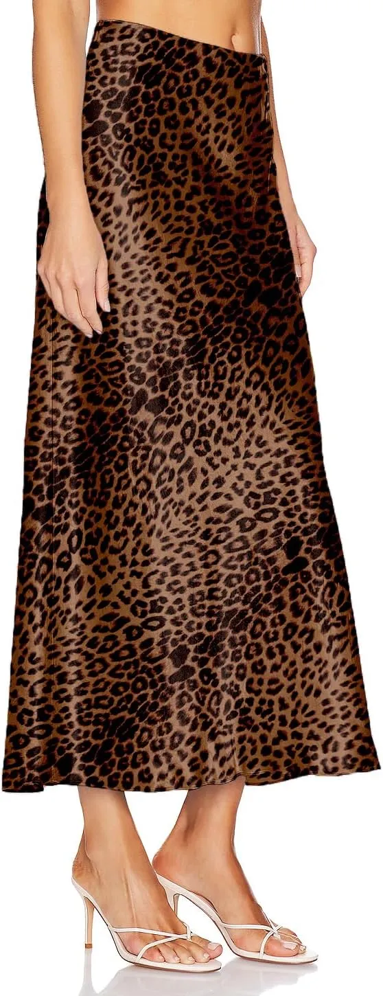 Womens Satin Silk Maxi Slit Skirt Elastic Waistband Maxi Long Satin Slit Skirts for Women