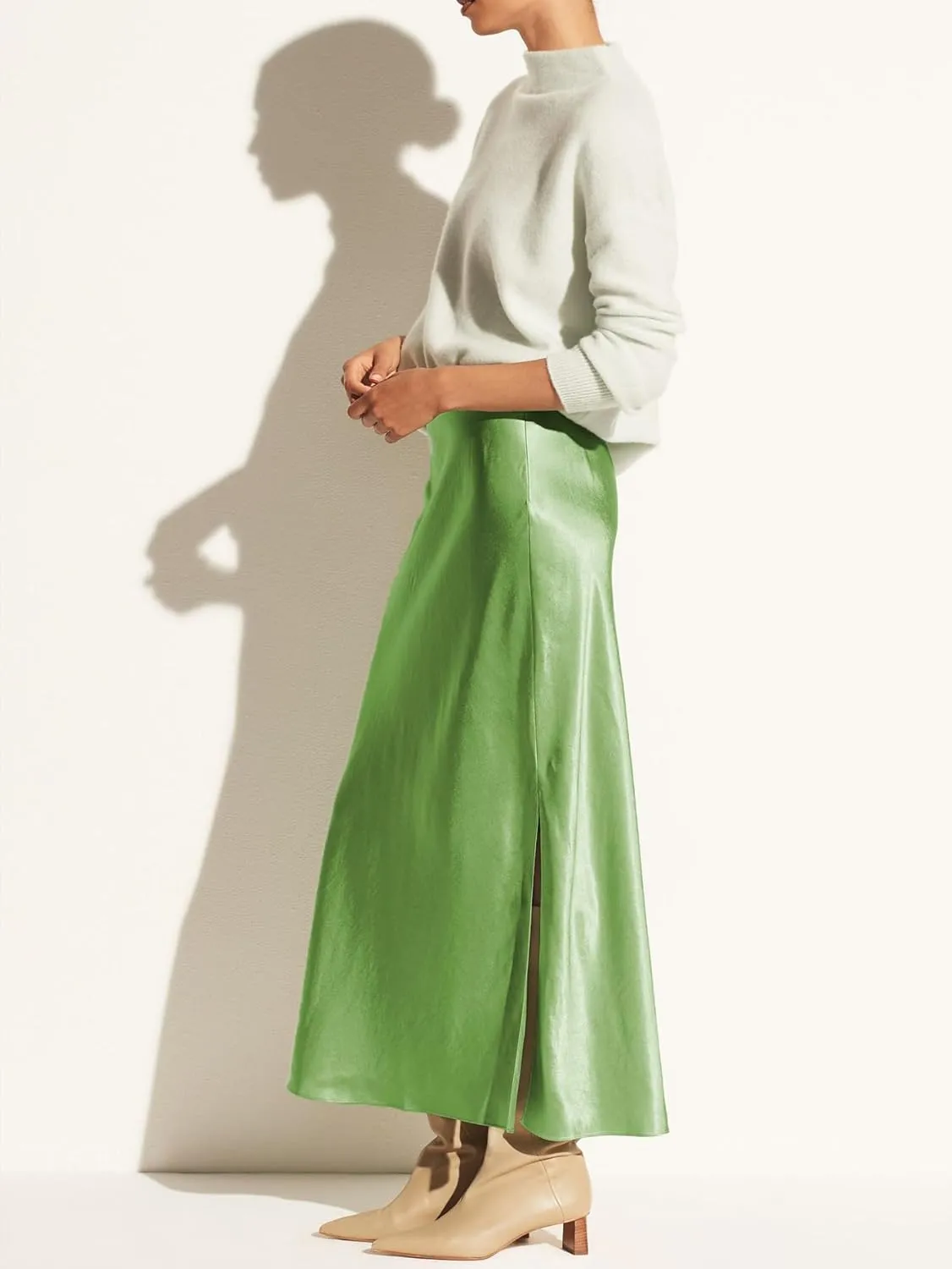 Womens Satin Silk Maxi Slit Skirt Elastic Waistband Maxi Long Satin Slit Skirts for Women