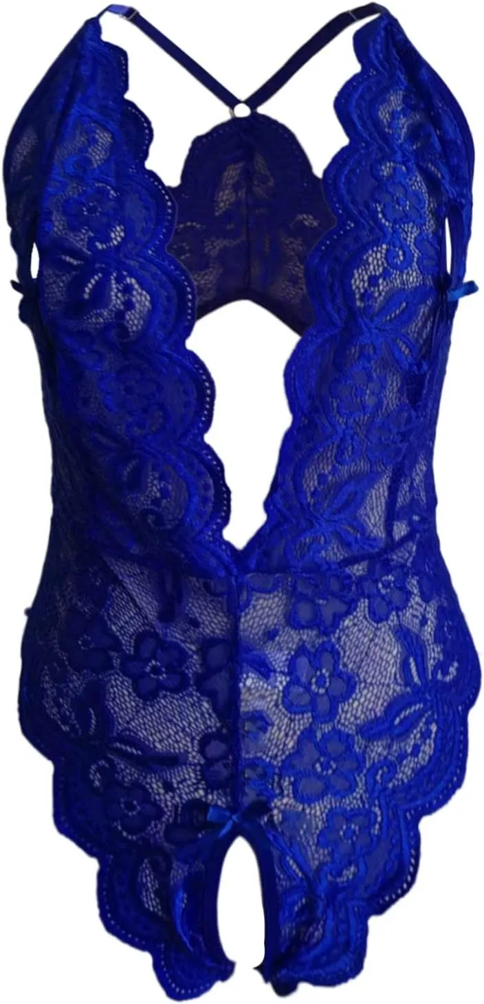 Women's Sexy Lingerie Lace Chemise Babydoll Nightie Wasit Mesh Plus Size Bodysuit Bow Tie Nightwear