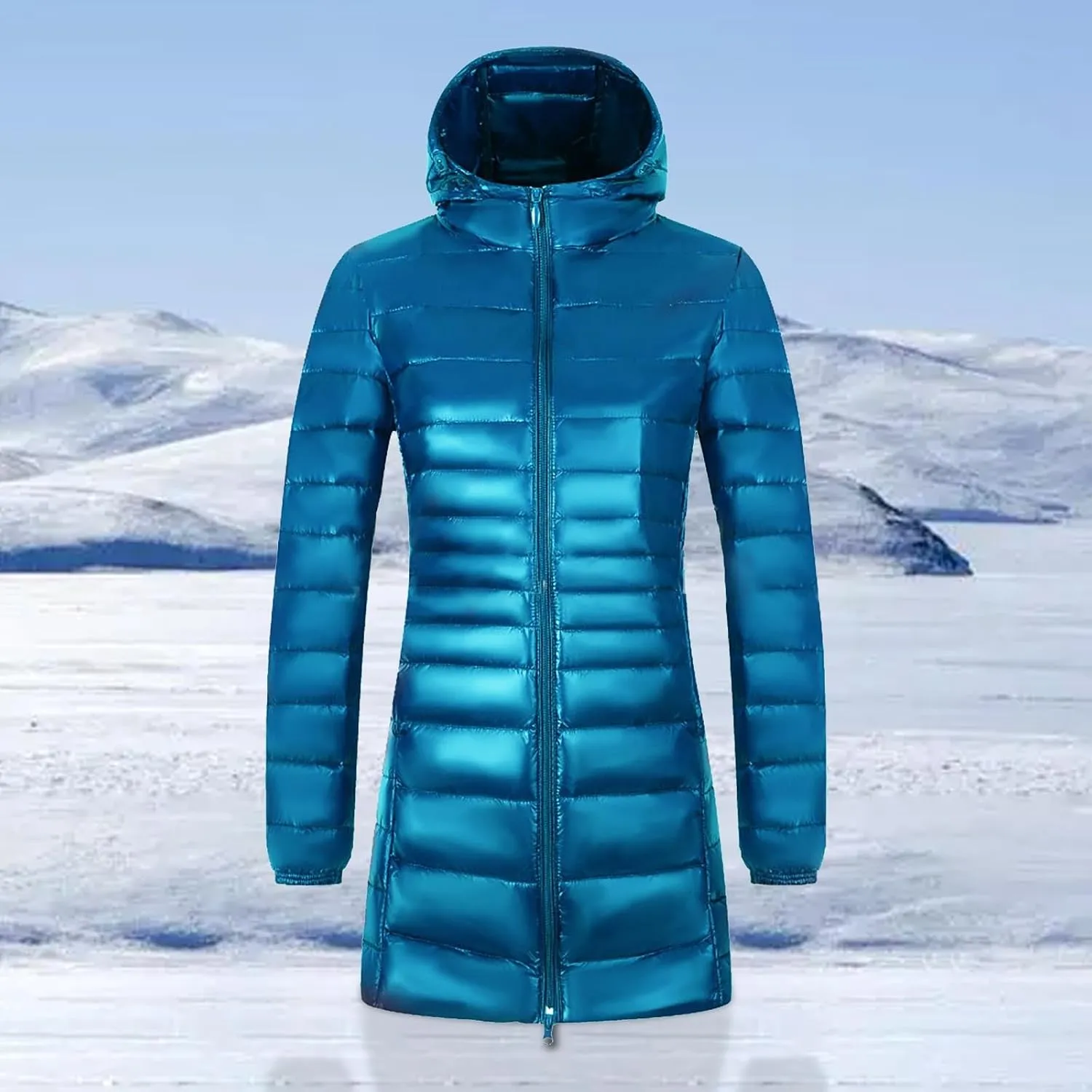 Women's Ski Jacket Winter Snow Coat Fleece Hooded Warm Midi Peacoat Trench Coats Waterproof Warm Winter Snow Coats