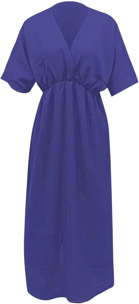 Women's Solid Color High Waist Slit Dress Holiday Beach Split Maxi Dresses Swimsuit Cover Up Flowy Midi Dress