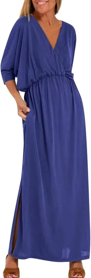 Women's Solid Color High Waist Slit Dress Holiday Beach Split Maxi Dresses Swimsuit Cover Up Flowy Midi Dress