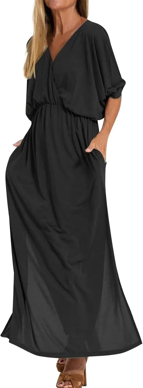 Women's Solid Color High Waist Slit Dress Holiday Beach Split Maxi Dresses Swimsuit Cover Up Flowy Midi Dress