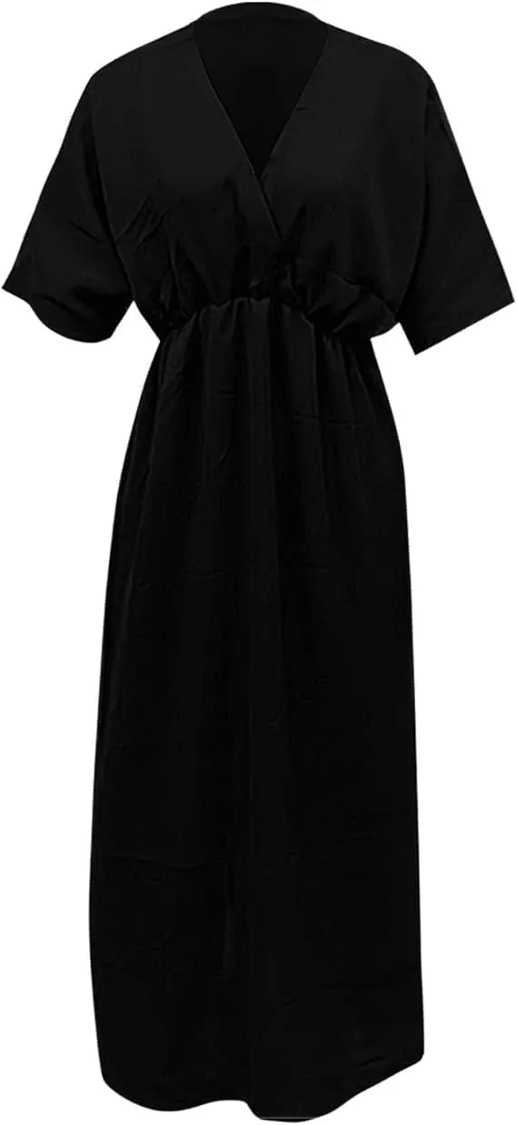 Women's Solid Color High Waist Slit Dress Holiday Beach Split Maxi Dresses Swimsuit Cover Up Flowy Midi Dress
