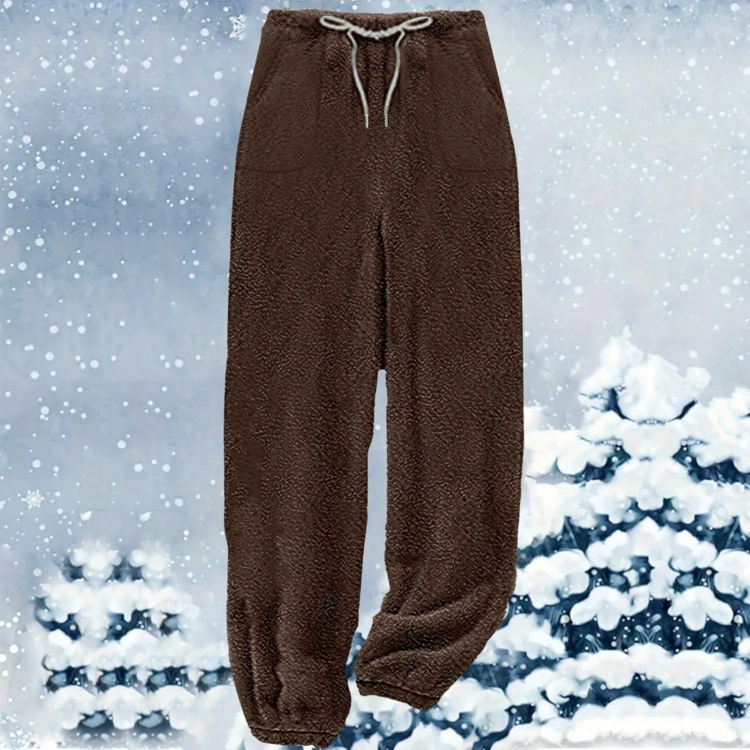 Women's Solid Fleece Lounge Pants Plus Size Elastic Waist Thick Sherpa Warm Pajamas Pants Casual Cozy Pjs Bottoms