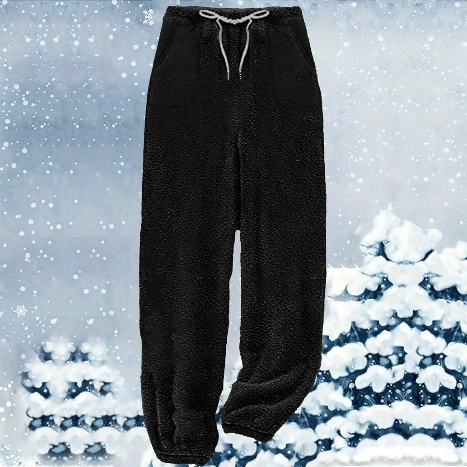 Women's Solid Fleece Lounge Pants Plus Size Elastic Waist Thick Sherpa Warm Pajamas Pants Casual Cozy Pjs Bottoms